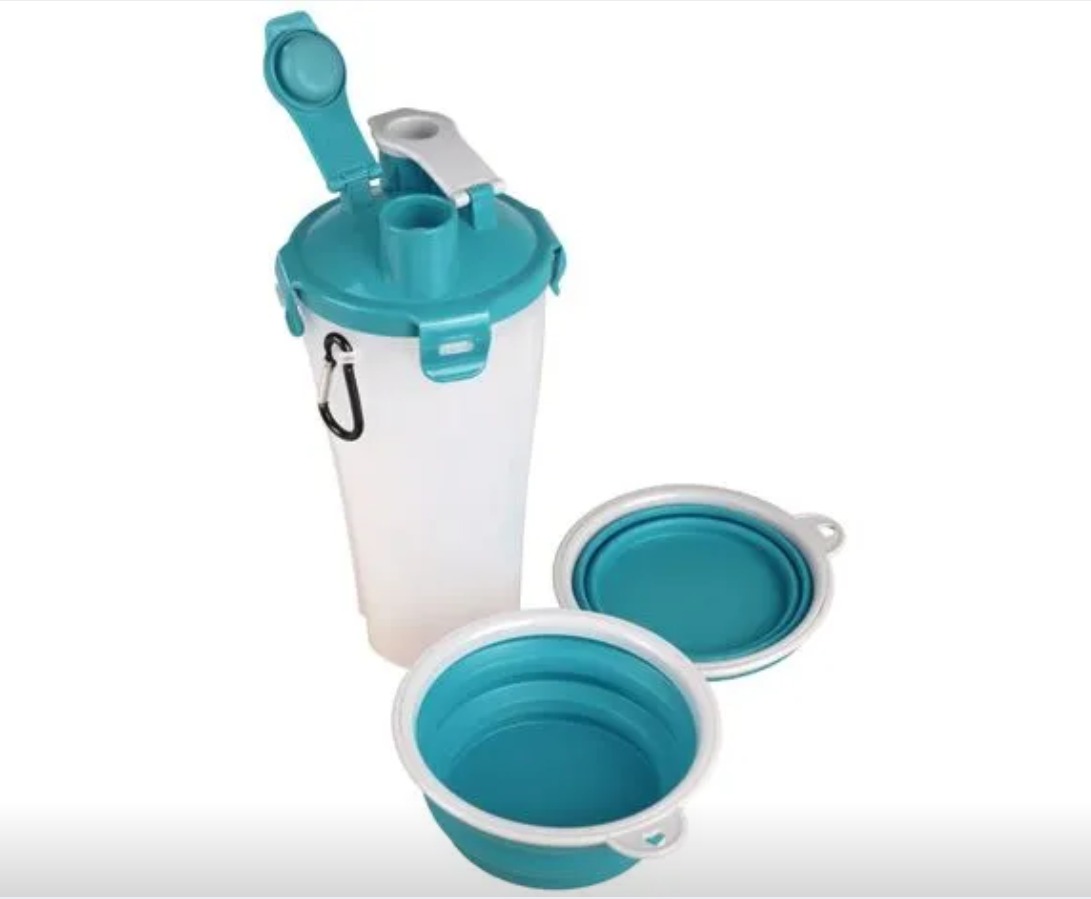 COMEDERO 2 EN 1, TAZA DE VIAJE AGUA/COMIDA - FAMINGO