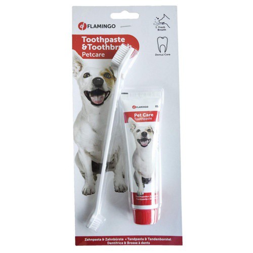 PACK DE PASTA DENTAL + CEPILLO PETCARE - FLAMINGO