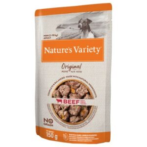 NATURE´S VARIETY – NO GRAIN – PATE BEEF, MINI ADULT. POUCH 150GR