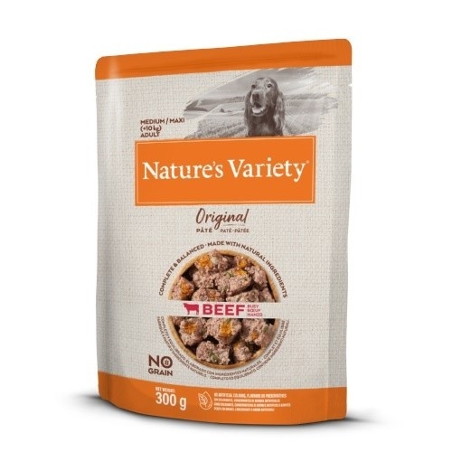 NATURE´S VARIETY - NO GRAIN - PATE BEEF, MEDIUM-MAXI ADULT. POUCH 300GR