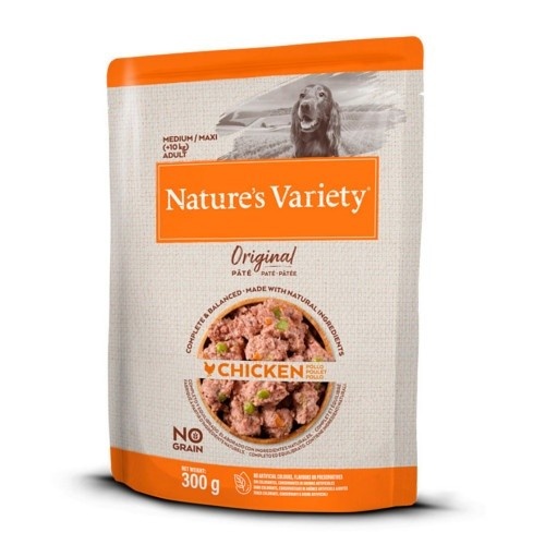 NATURE´S VARIETY - NO GRAIN - PATE CHICKEN, MEDIUM-MAXI ADULT. POUCH 300GR