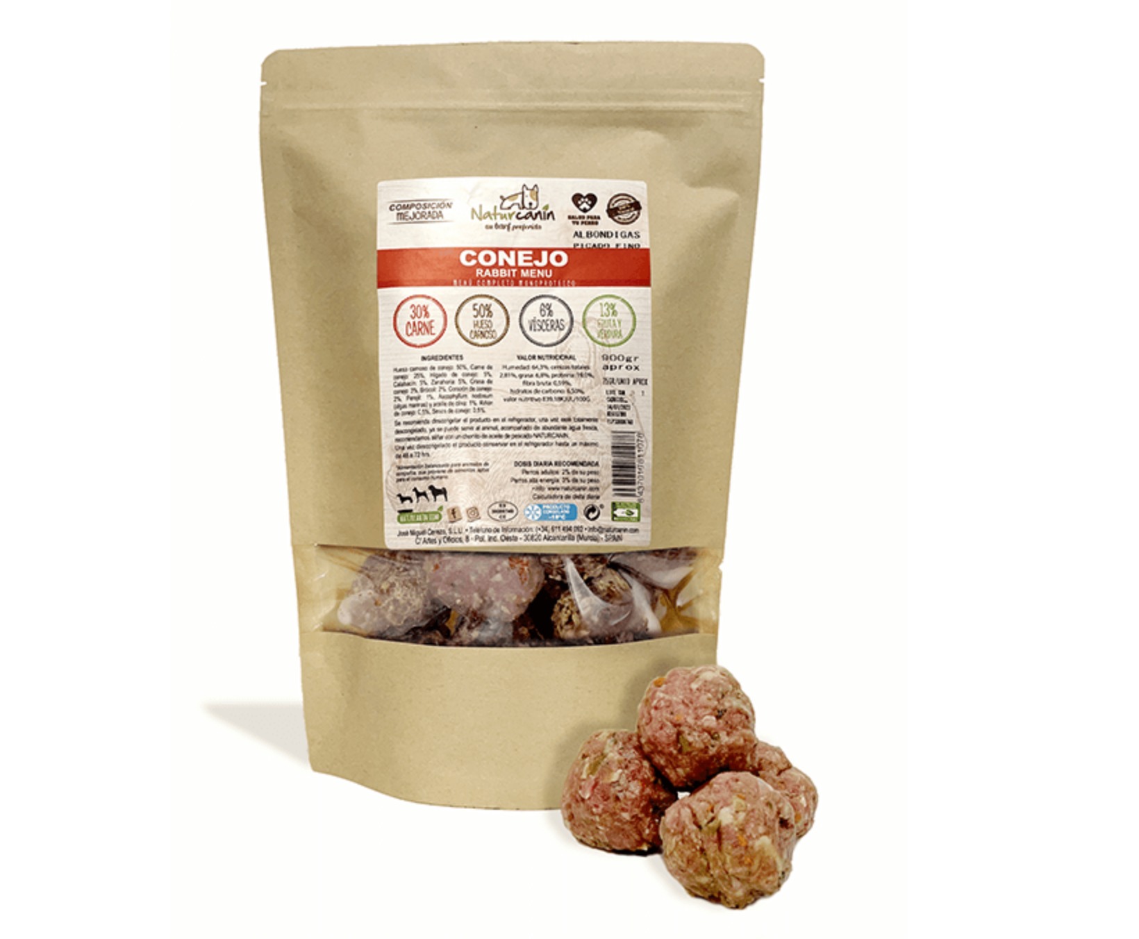 BARF - NATURCANIN ALBONDIGAS CONEJO, 900gr