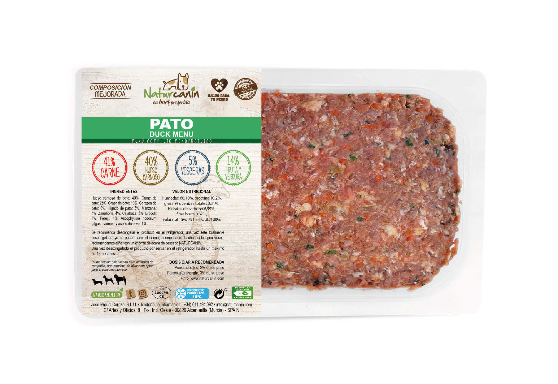 NATURCANIN - BARF TARRINA DE PATO, 1KG
